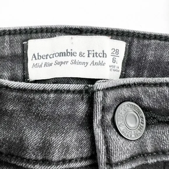 Abercrombie & Fitch Mid Rise Super Skinny Ankle Black Jeans 28/6L - Picture 4 of 6